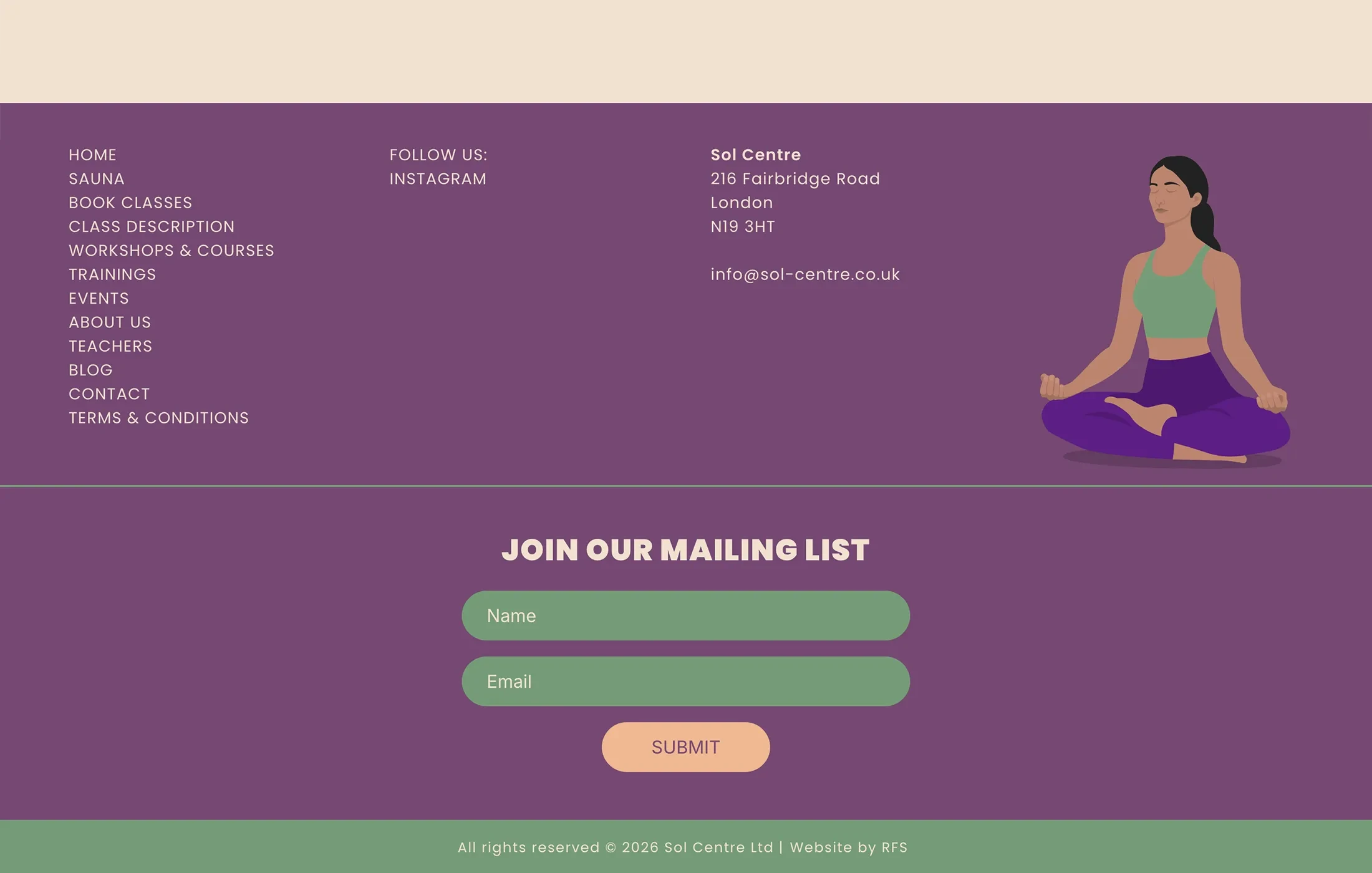 Sol Centre – website design – footer